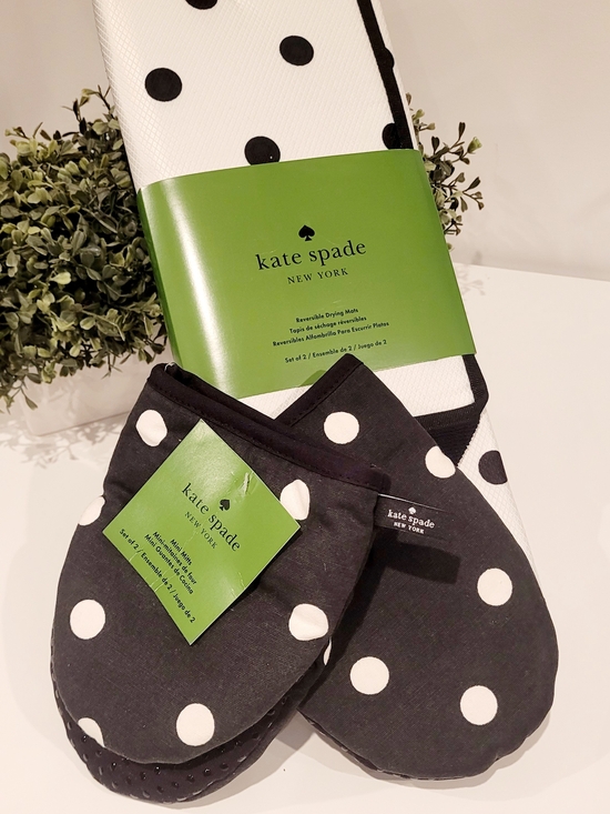 kate spade Other - Kate Spade Black & White Polka Dot Mitts and Drying Mat Set 4 Pcs.